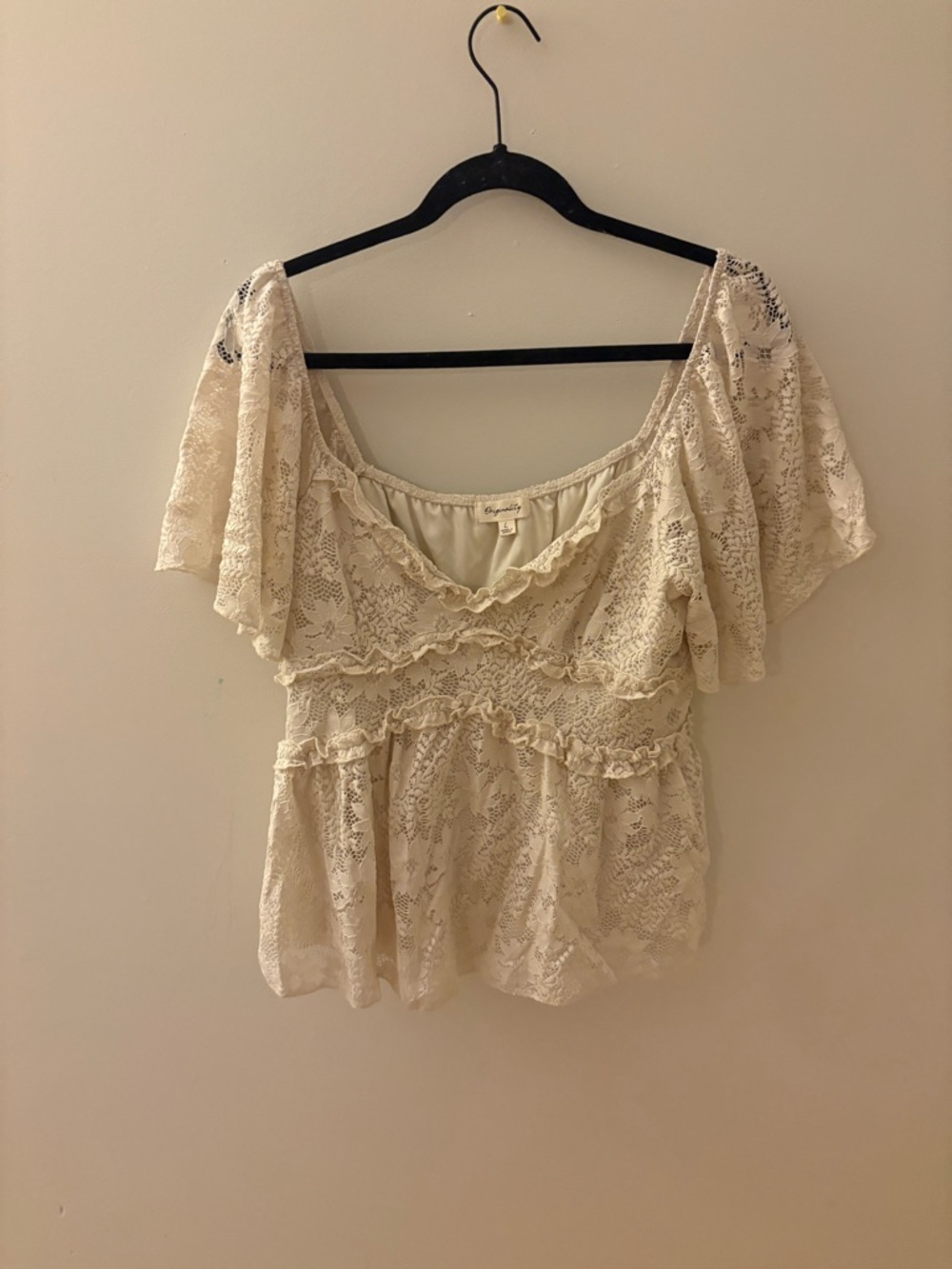 Cream Lace Flutter Sleeve Women’s Top